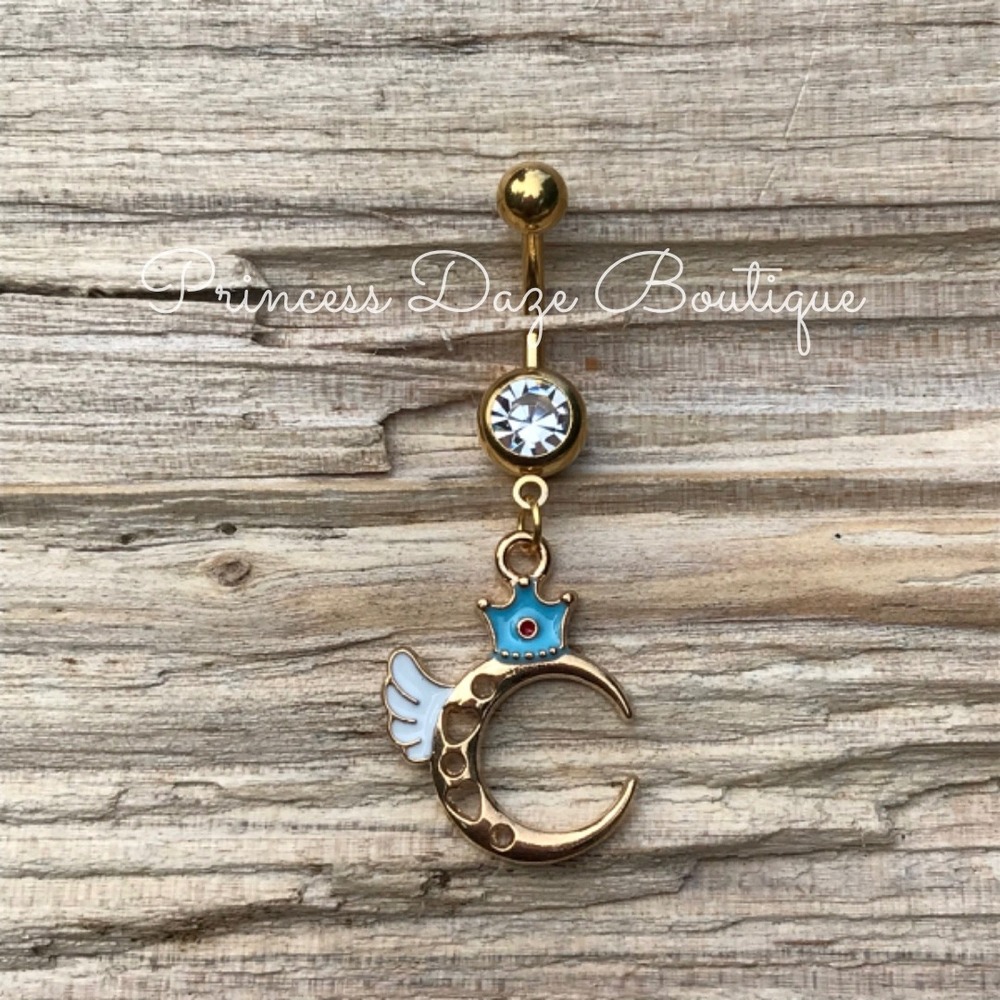 Gold Moon Wing Belly Button Ring‎